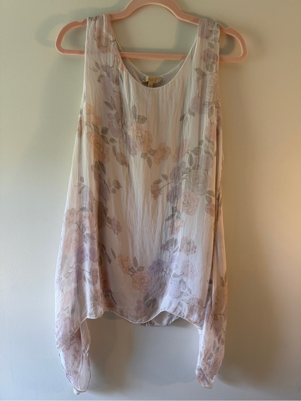 GIUSY Made in Italy Silk Floral Asymmetrical Tunic Top Size M